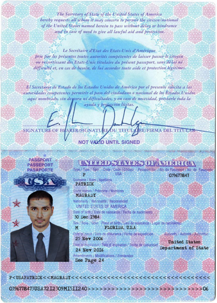 Скан паспорта американца